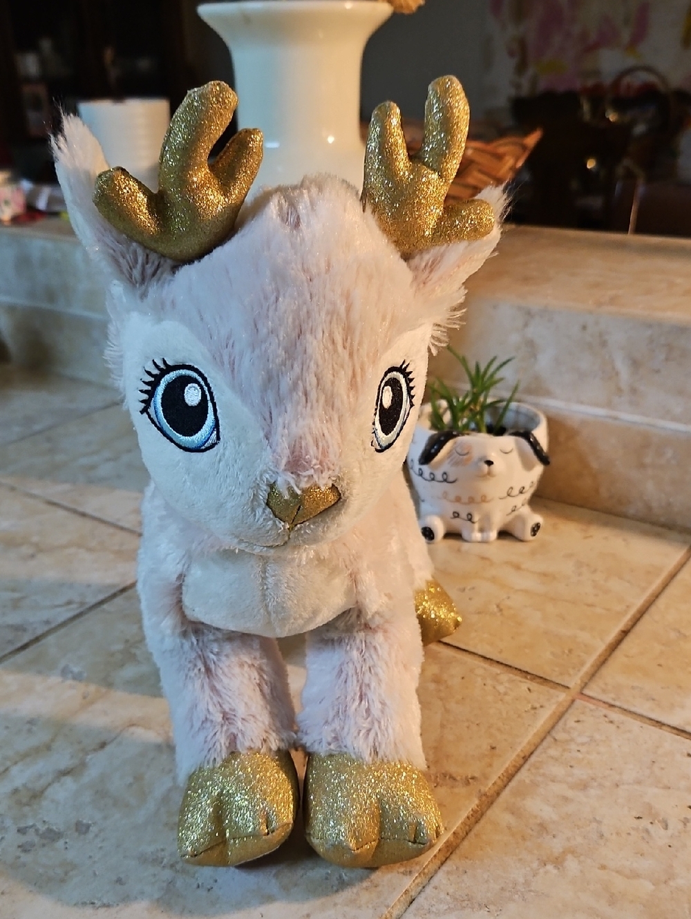 Build-A-Bear Pink Plush Reindeer with Gold Glitter Hooves